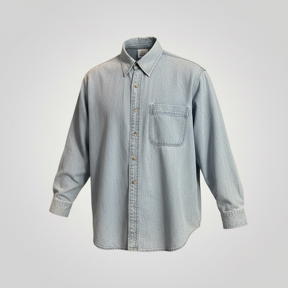 Sasson Vintage Chambray Denim Shirt Large‎ Women's Light Wash Button Down Retro
